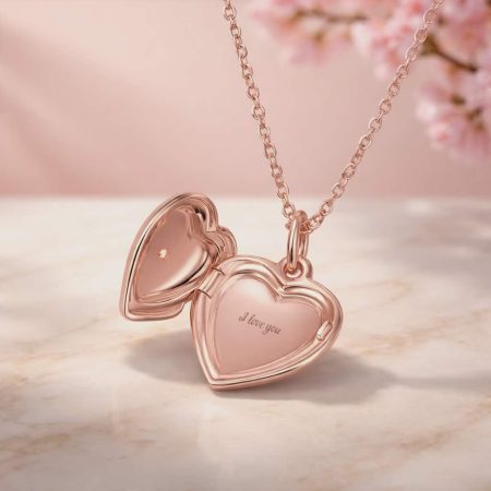 Rose Gold Heart Locket Necklace with I Love You Engraving