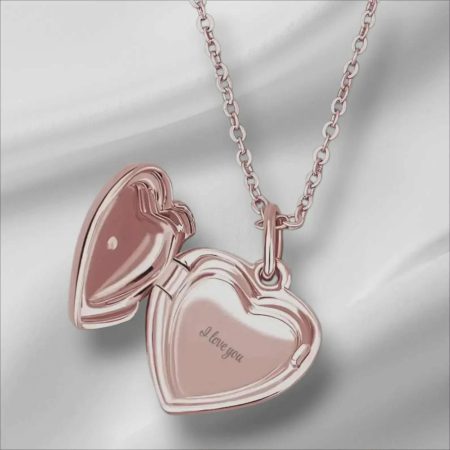 Rose Gold Heart Locket Necklace with I Love You Engraving