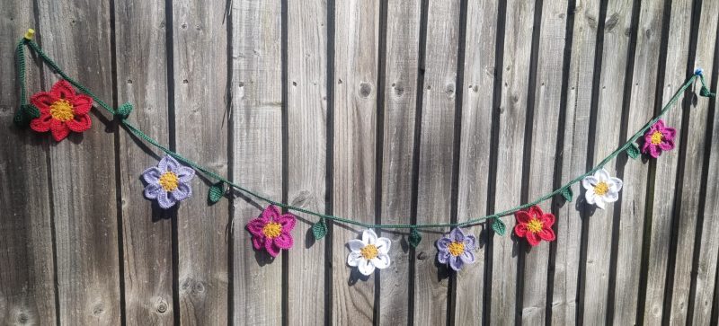 Handmade Crochet Flower Garland 150cm Colourful Floral Decor