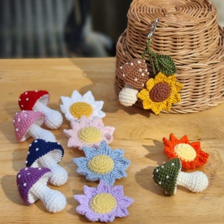 Handmade Crochet Mushroom & Flower Keychain Bag Charm
