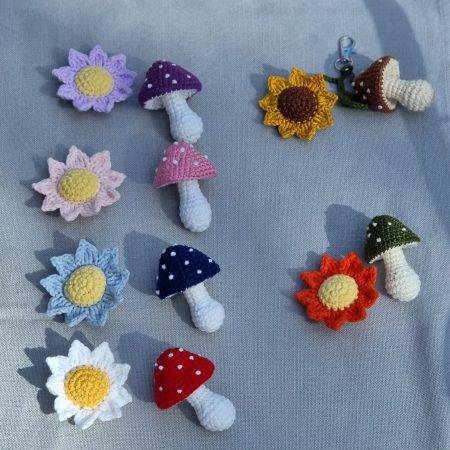 Handmade Crochet Mushroom & Flower Keychain Bag Charm
