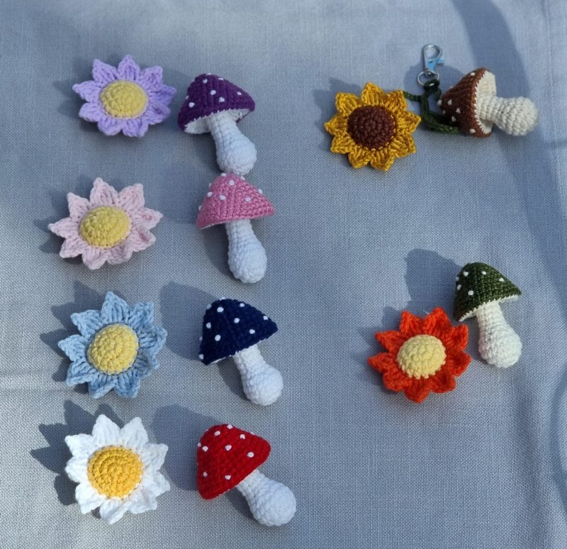 Handmade Crochet Mushroom & Flower Keychain Bag Charm