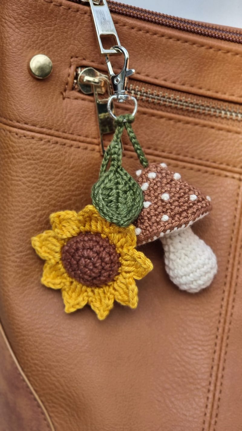 Handmade Crochet Mushroom & Flower Keychain Bag Charm