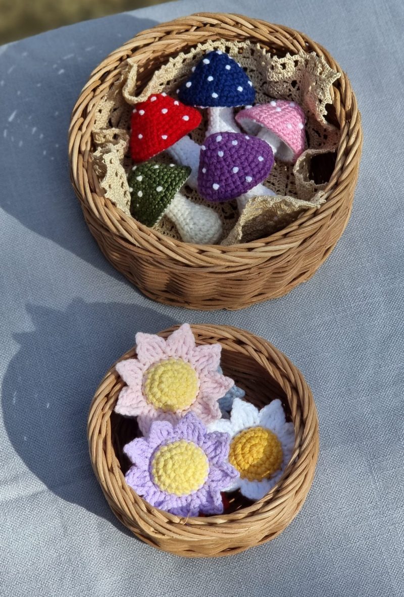 Handmade Crochet Mushroom & Flower Keychain Bag Charm