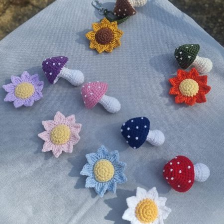 Handmade Crochet Mushroom & Flower Keychain Bag Charm