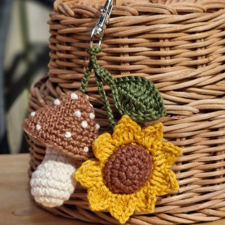Handmade Crochet Mushroom & Flower Keychain Bag Charm