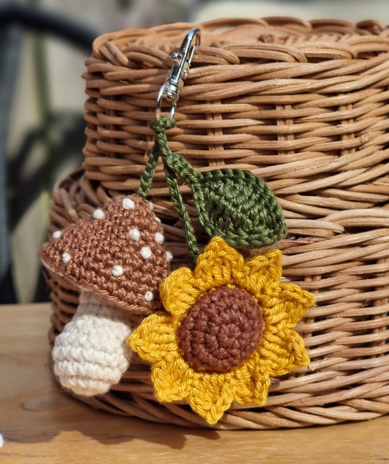 Handmade Crochet Mushroom & Flower Keychain Bag Charm