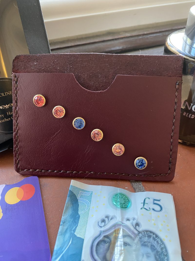 Burgundy Italian leather and crystals little card/ notes wallet