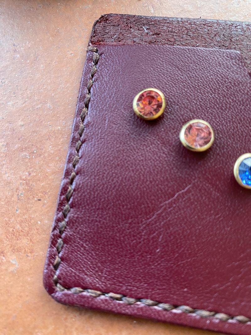 Burgundy Italian leather and crystals little card/ notes wallet