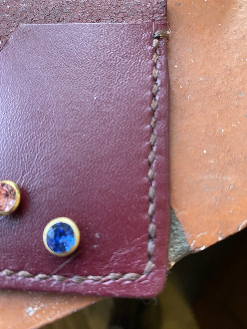 Burgundy Italian leather and crystals little card/ notes wallet