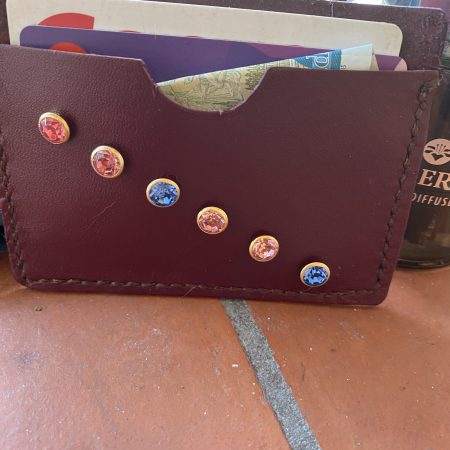 Burgundy Italian leather and crystals little card/ notes wallet