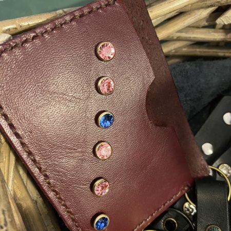 Burgundy Italian leather and crystals little card/ notes wallet