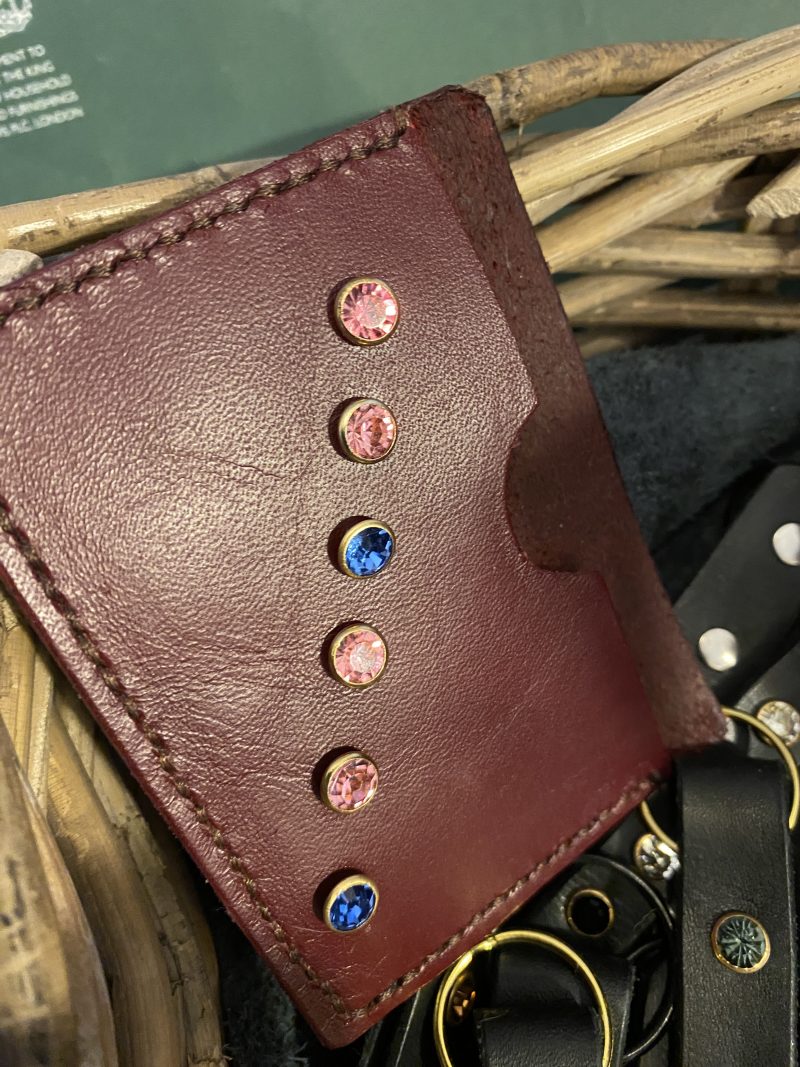 Burgundy Italian leather and crystals little card/ notes wallet