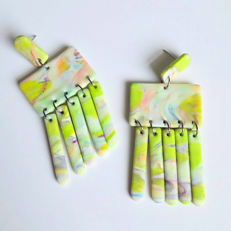 Polymer Clay Earrings Abstract Marble Neon Yellow