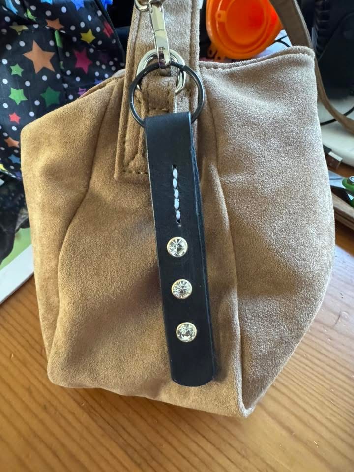 Keyring/Bag charm Bespoke Handmade Italian leather with stunning Crystals