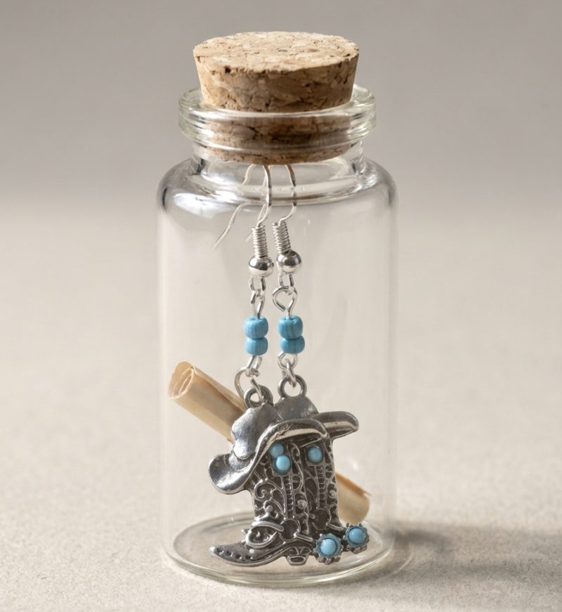 Country And Western Style Earrings in a Bottle