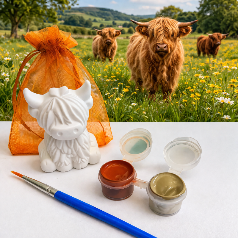 Paint Your Own Plaster Highland Cow, Craft Activity, Highland Cow Gift, Highland Cow Party Bag Filler,Kids Party Activity🎨🖌
