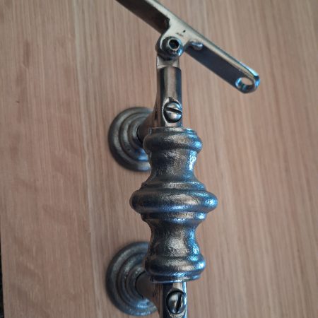 Traditional style wrought iron handrail bracket , burnished steel , clear lacquer finish