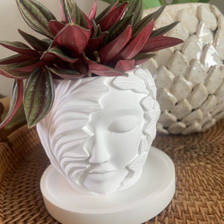 Eco-resin small head design pot for plants or home decor, white or natural