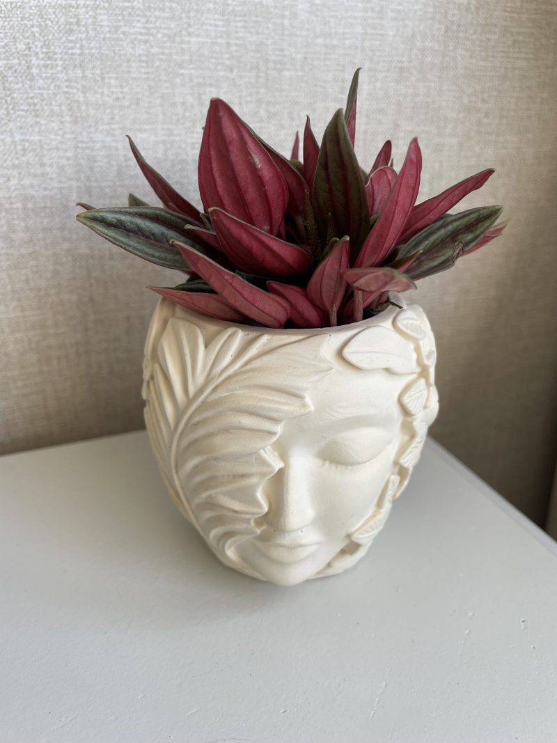 Eco-resin small head design pot for plants or home decor, white or natural