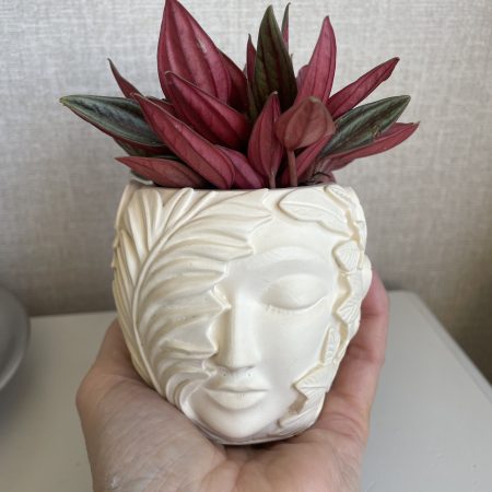 Eco-resin small head design pot for plants or home decor, white or natural