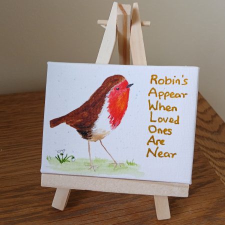 Robin mini canvas and easel for easy display