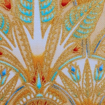 Gold and teal Art Deco style cushion cover with detailed fan pattern, 18 inch decorative pillow cover