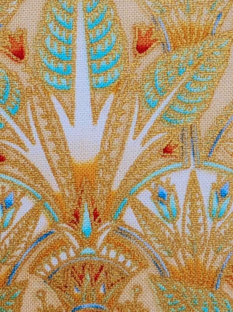 Gold and teal Art Deco style cushion cover with detailed fan pattern, 18 inch decorative pillow cover