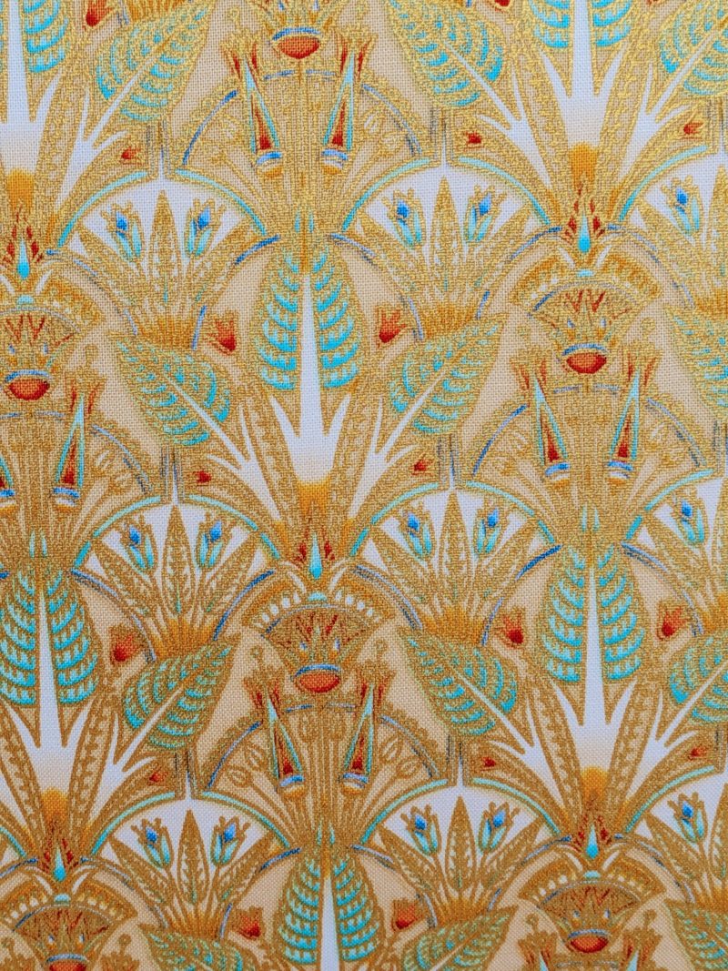 Gold and teal Art Deco style cushion cover with detailed fan pattern, 18 inch decorative pillow cover