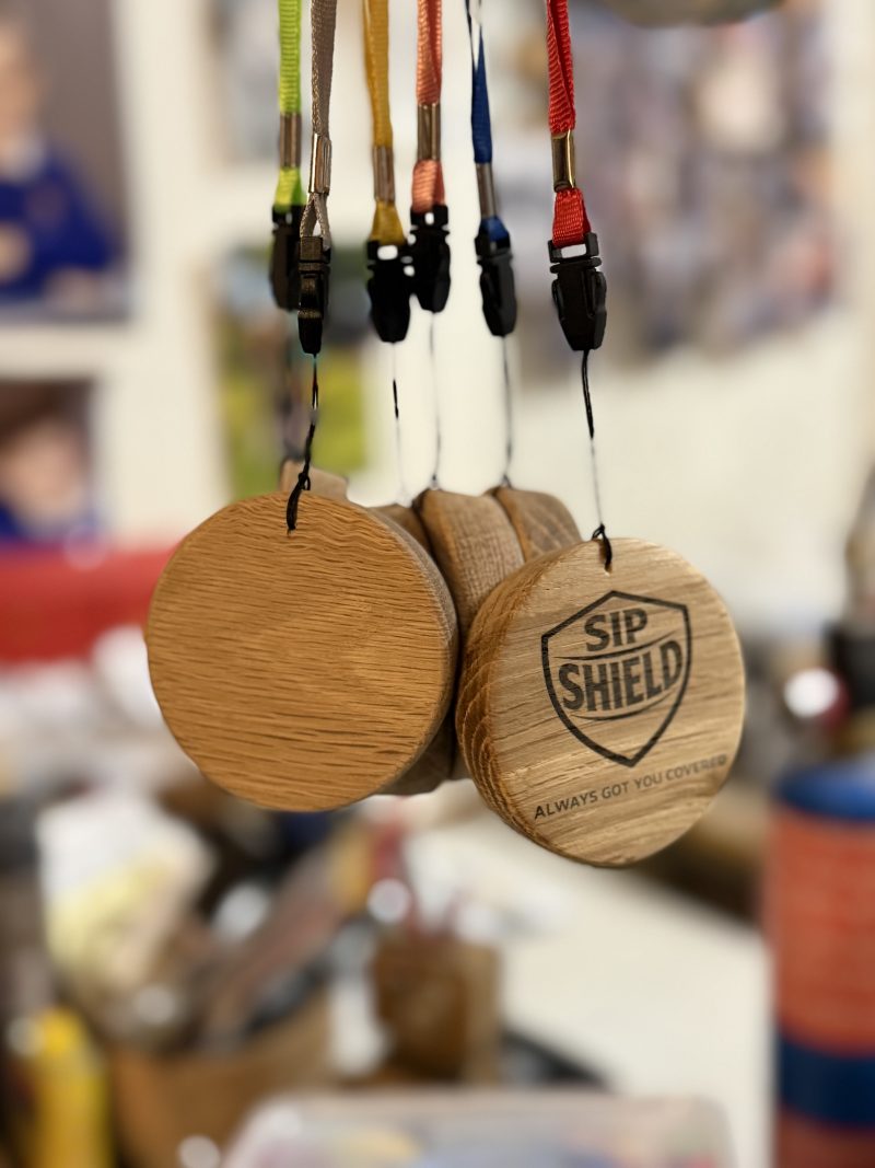 Hand crafted wooden Sip Shield - can cover