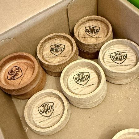 Hand crafted wooden Sip Shield - can cover