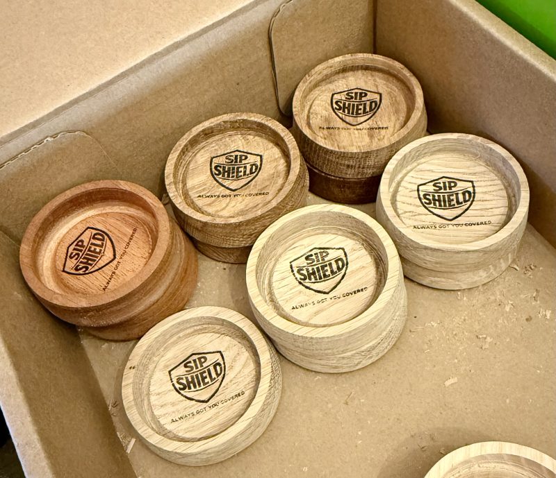 Hand crafted wooden Sip Shield - can cover