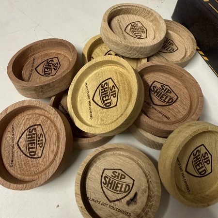 Hand crafted wooden Sip Shield - can cover