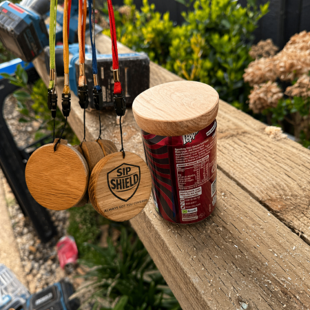 Hand crafted wooden Sip Shield - can cover