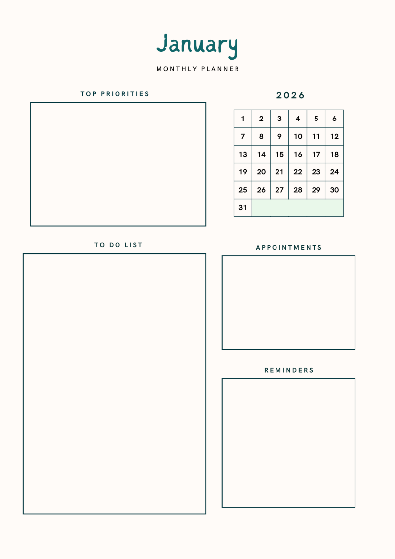 Yearly Planner - Digital - Fillable PDF File