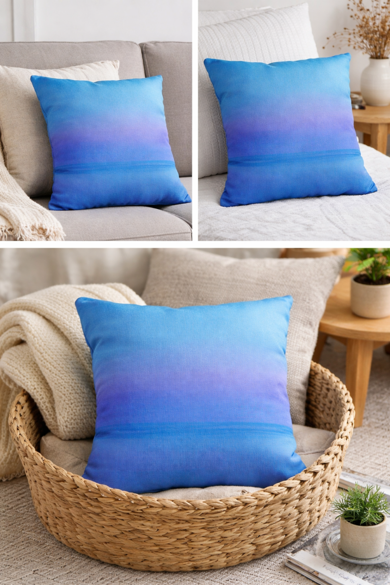 Blue pastel seascape decorative cushion