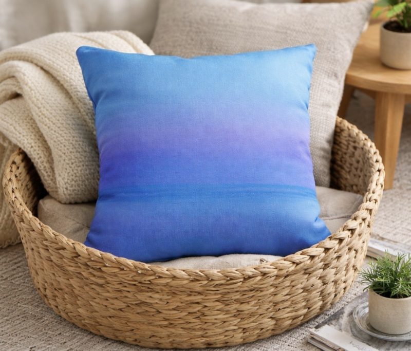 Blue pastel seascape decorative cushion