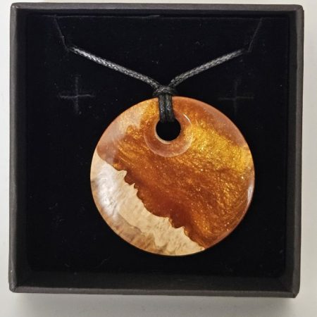 Lightweight Colourful Pendant with Golden Resin and Natural Wood Grain