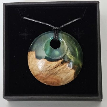 Green Resin and Australian Mallee Burr Wood Pendant