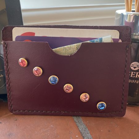 Burgundy Italian leather and crystals little card/ notes wallet