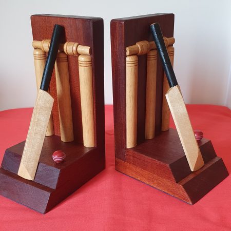 Pair of hand made wooden Cricket themed Bookends