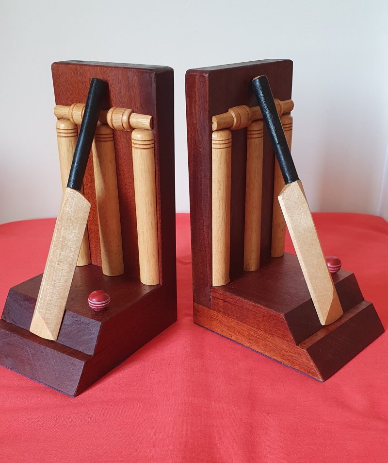 Pair of hand made wooden Cricket themed Bookends