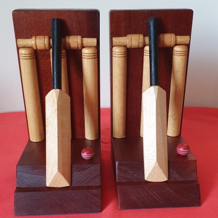 Pair of hand made wooden Cricket themed Bookends