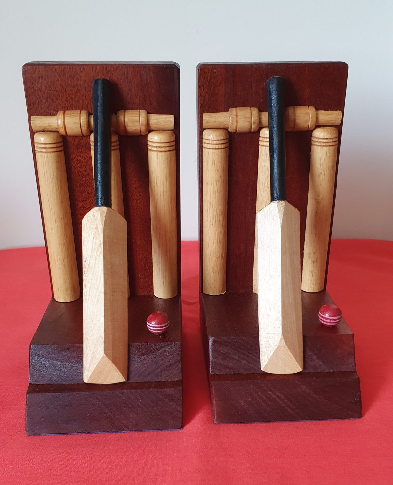 Pair of hand made wooden Cricket themed Bookends