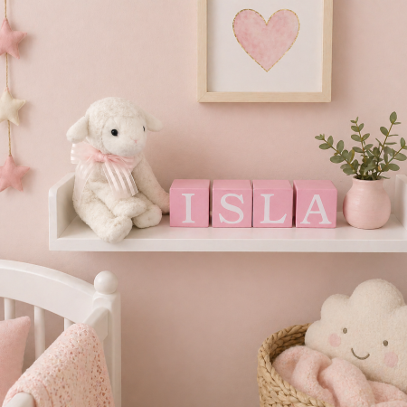 Handpainted wood baby name blocks, various colours