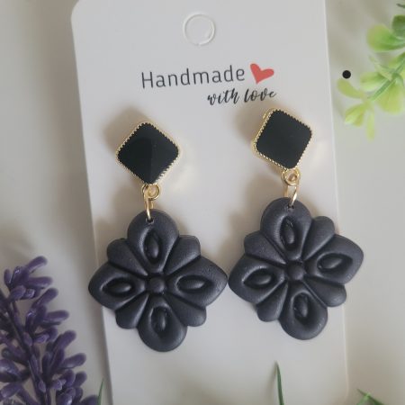 Black flower polymer clay earrings