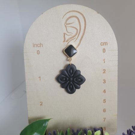Black flower polymer clay earrings