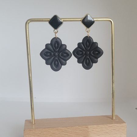 Black flower polymer clay earrings