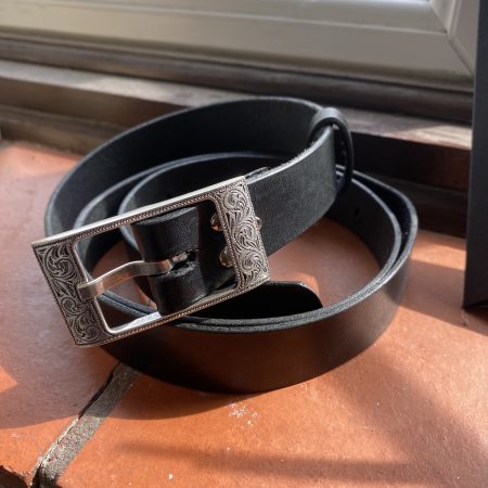 Black belt Italian leather with Laramie silver western buckle