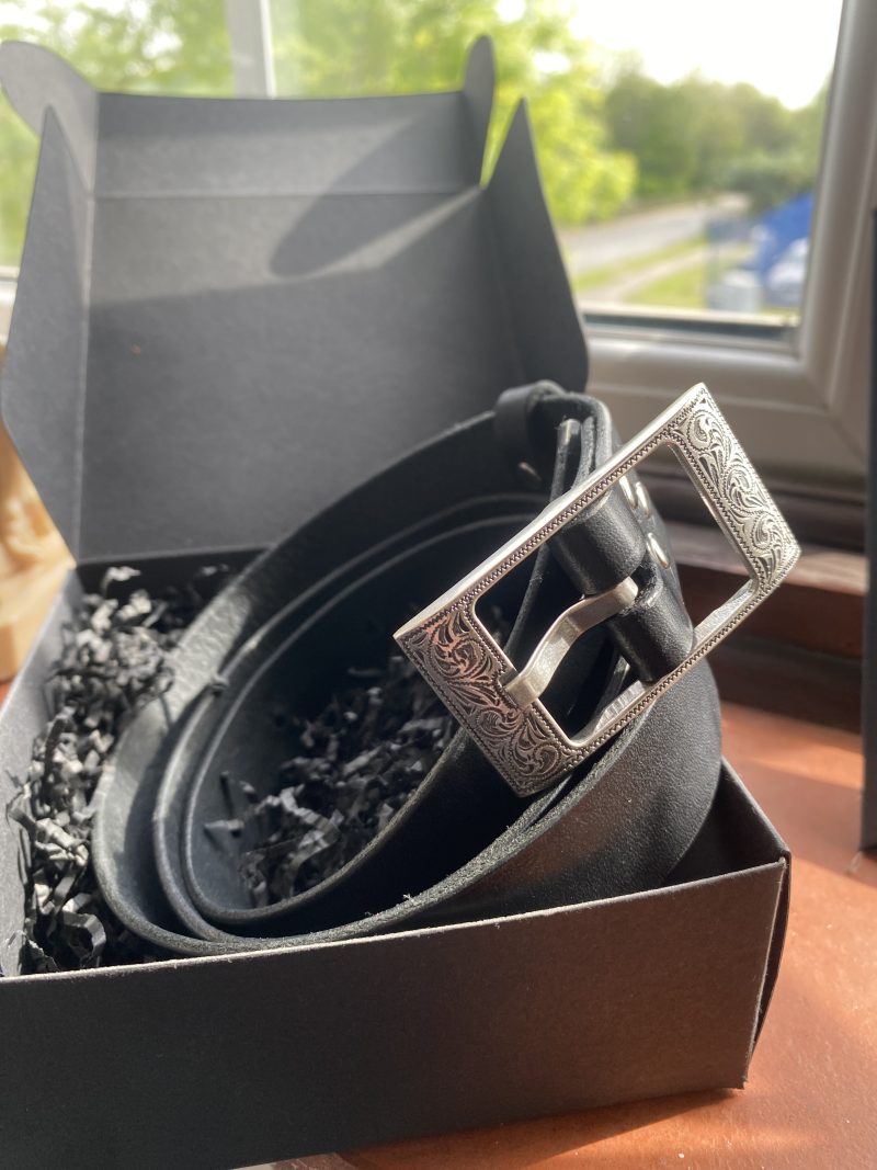 Black belt Italian leather with Laramie silver western buckle